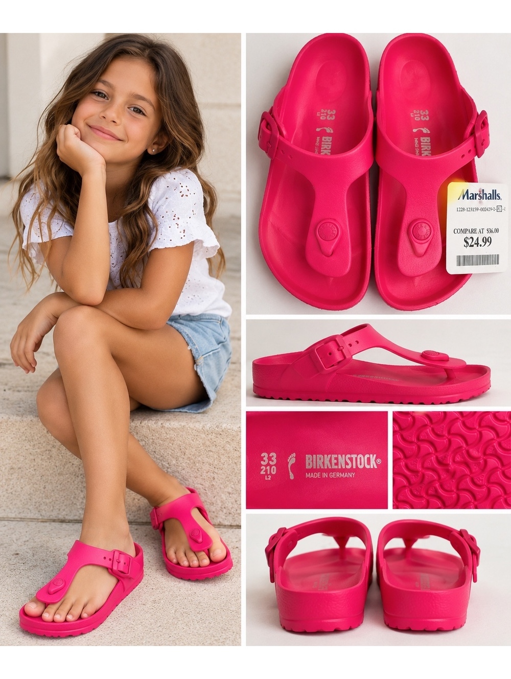Birkenstock Gizeh EVA Kids Sandals Pink Size US 3 Narrow Fit